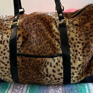Faux Fur Leopard Print Tote Bag with Black Accents